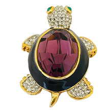 Load image into Gallery viewer, Vintage gold enamel glass amethyst turtle brooch