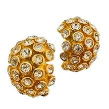 Load image into Gallery viewer, Vintage CHRISTIAN DIOR gold crystal designer runway clip on earrings