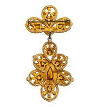 Load image into Gallery viewer, Vintage NINA RICCI gold faux emerald pearl turquoise dangle designer brooch