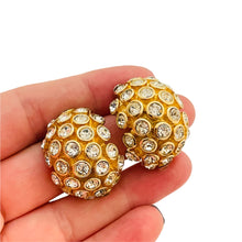 Load image into Gallery viewer, Vintage CHRISTIAN DIOR gold crystal designer runway clip on earrings
