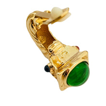Load image into Gallery viewer, Vintage gold rope emerald gripoix cabochon designer runway clip on earrings