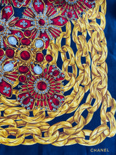 Load image into Gallery viewer, CHANEL authentic vintage silk scarf pearl gripoix gold chains red jewels