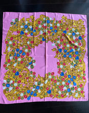 Load image into Gallery viewer, CHANEL authentic vintage silk scarf pink gripoix gold chains jewels