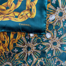 Load image into Gallery viewer, CHANEL authentic vintage silk scarf pearl gripoix gold chains jewels