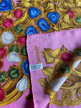 Load image into Gallery viewer, CHANEL authentic vintage silk scarf pink gripoix gold chains jewels