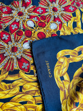 Load image into Gallery viewer, CHANEL authentic vintage silk scarf pearl gripoix gold chains red jewels