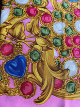 Load image into Gallery viewer, CHANEL authentic vintage silk scarf pink gripoix gold chains jewels