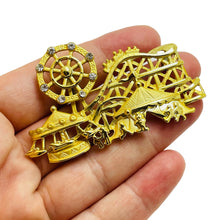 Load image into Gallery viewer, AJC signed carnival gold tone rhinestones designer brooch
