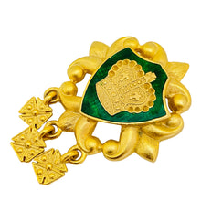 Load image into Gallery viewer, AJC signed vintage gold tone enamel fleur de lis crown cross designer brooch
