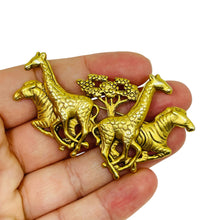 Load image into Gallery viewer, AJC signed vintage gold tone safari zebra giraffe designer brooch
