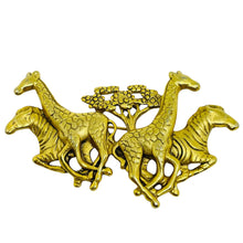 Load image into Gallery viewer, AJC signed vintage gold tone safari zebra giraffe designer brooch
