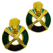 Load image into Gallery viewer, ANNE KLEIN gold enamel door knocker designer runway clip on earrings
