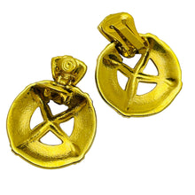 Load image into Gallery viewer, ANNE KLEIN gold enamel door knocker designer runway clip on earrings

