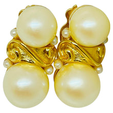Load image into Gallery viewer, ANNE KLEIN gold tone faux pearl massive designer etruscan style clip on earrings
