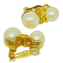 Load image into Gallery viewer, ANNE KLEIN gold tone faux pearl massive designer etruscan style clip on earrings
