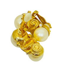 Load image into Gallery viewer, ANNE KLEIN gold tone faux pearl massive designer etruscan style clip on earrings
