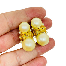 Load image into Gallery viewer, ANNE KLEIN gold tone faux pearl massive designer etruscan style clip on earrings
