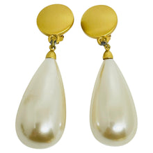 Load image into Gallery viewer, ANNE KLEIN matte gold huge drop glass pearl designer clip on earrings
