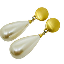 Load image into Gallery viewer, ANNE KLEIN matte gold huge drop glass pearl designer clip on earrings
