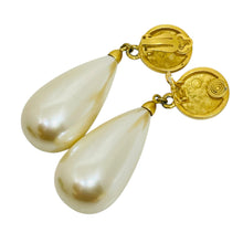 Load image into Gallery viewer, ANNE KLEIN matte gold huge drop glass pearl designer clip on earrings
