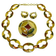 Load image into Gallery viewer, ANNE KLEIN signed vintage gold tone enamel designer necklace earrings brooch set
