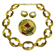Load image into Gallery viewer, ANNE KLEIN signed vintage gold tone enamel designer necklace earrings brooch set
