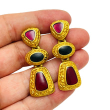 Load image into Gallery viewer, ANNE KLEIN vintage gold gripoix etruscan designer runway dangle earrings
