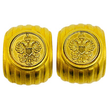 Load image into Gallery viewer, ANNE KLEIN vintage gold tone coin Etruscan designer 80's clip on earrings
