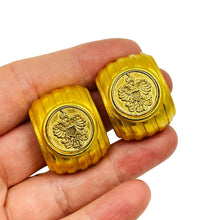 Load image into Gallery viewer, ANNE KLEIN vintage gold tone coin Etruscan designer 80's clip on earrings
