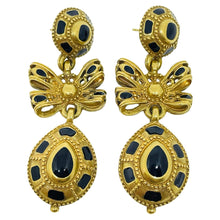 Load image into Gallery viewer, ANNE KLEIN vintage gold tone enamel bow designer dangle earrings
