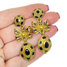 Load image into Gallery viewer, ANNE KLEIN vintage gold tone enamel bow designer dangle earrings
