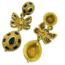 Load image into Gallery viewer, ANNE KLEIN vintage gold tone enamel bow designer dangle earrings
