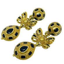 Load image into Gallery viewer, ANNE KLEIN vintage gold tone enamel bow designer dangle earrings

