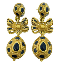 Load image into Gallery viewer, ANNE KLEIN vintage gold tone enamel bow designer dangle earrings

