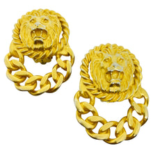 Load image into Gallery viewer, ANNE KLEIN vintage gold tone lions head door knocker designer clip on earrings
