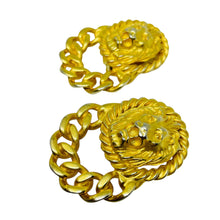 Load image into Gallery viewer, ANNE KLEIN vintage gold tone lions head door knocker designer clip on earrings
