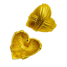 Load image into Gallery viewer, ANNE KLEIN vintage matte gold heart designer runway clip on earrings
