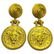 Load image into Gallery viewer, ANNE KLEIN vintage matte gold lions head designer runway clip on earrings
