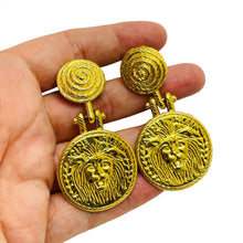 Load image into Gallery viewer, ANNE KLEIN vintage matte gold lions head designer runway clip on earrings
