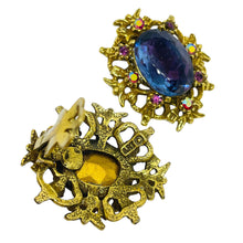 Load image into Gallery viewer, ART ARTHUR PEPPER signed vintage gold tone amethyst glass designer clip earrings
