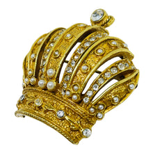 Load image into Gallery viewer, ART Arthur Pepper signed vintage gold rhinestone pearls crown designer brooch
