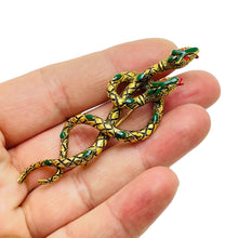 Load image into Gallery viewer, ART signed gold tone enamel rhinestone snake designer brooch

