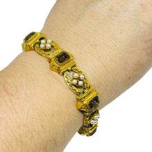 Load image into Gallery viewer, ART signed vintage amber glass faux pearls designer link bracelet
