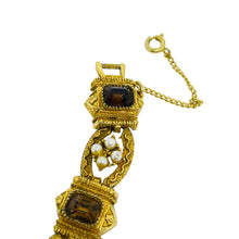 Load image into Gallery viewer, ART signed vintage amber glass faux pearls designer link bracelet
