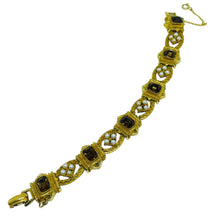 Load image into Gallery viewer, ART signed vintage amber glass faux pearls designer link bracelet
