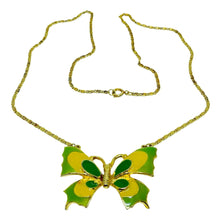 Load image into Gallery viewer, ART signed vintage gold tone enamel designer butterfly chain necklace
