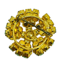 Load image into Gallery viewer, AUSTRIA signed vintage gold tone rhinestone designer brooch
