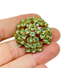 Load image into Gallery viewer, AUSTRIA signed vintage gold tone rhinestone designer brooch
