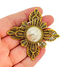 Load image into Gallery viewer, AVANTE signed gold tone pearl maltese cross designer brooch
