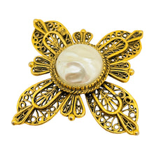 Load image into Gallery viewer, AVANTE signed gold tone pearl maltese cross designer brooch
